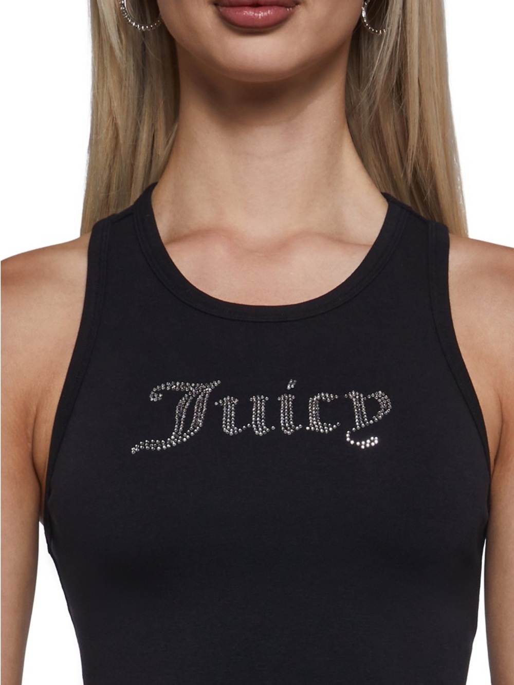 Juicy Couture Black Rhinestone Crop Tank Top Womens Size 1X Y2K Retro Vintage